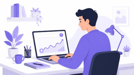 SEO specialist ZZP analyseert zoekresultaten en groei op een laptop