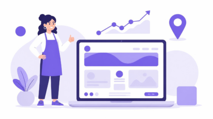 Van nieuwe website naar meer klanten Ondernemer met een nieuwe website en een stijgende grafiek voor meer klanten